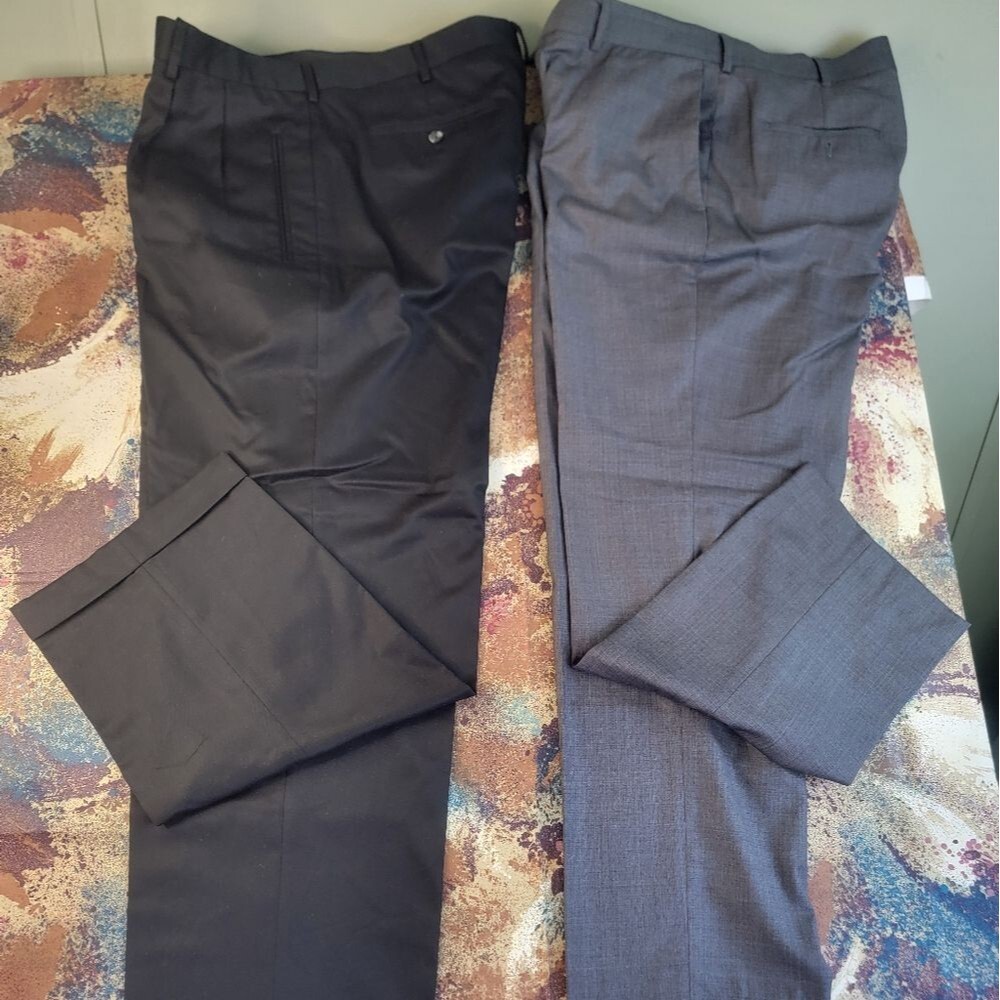 2 Pair Lot Mens Perry Ellis Portfolio Dress Slacks 1 Black 1 Gray